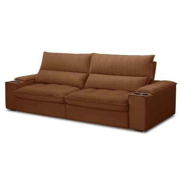 Imagem de Sofá Retrátil 4 Lugares Com Porta Copo 280cm Andes F05 Veludo Terracota - Mpozenato