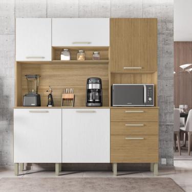 Imagem de Armario de Cozinha Compacta Italia 6 Portas 2 Gavetas MDF 180cm Amadeirado com Nicho pa...