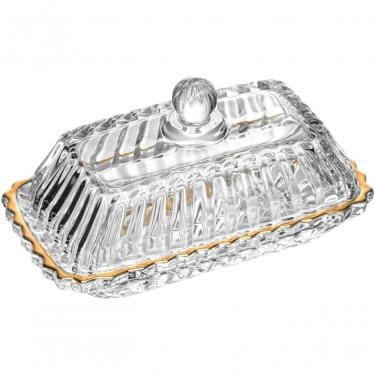 Imagem de Manteigueira Imperatriz para Servir Manteiga em Cristal com Tampa e Fio de Ouro para Mesa Transparente