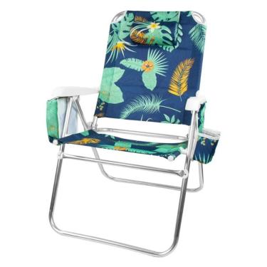 Imagem de Cadeira de Praia Havaí Alta Assento em Poliéster Estrutura em Alumínio Dobrável com Porta Copos