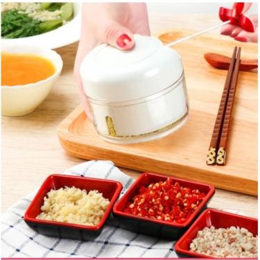 Imagem de Mini Processador Manual de Alimentos Triturador Alho Fatiador Acrílico com Corda Retrát...