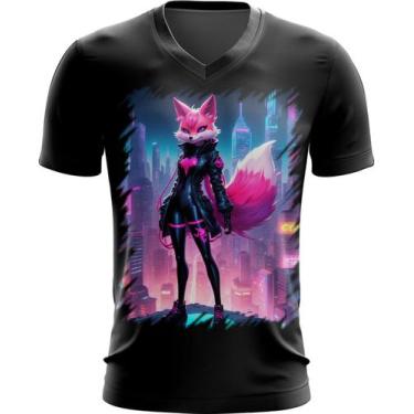 Imagem de Camiseta Gola V Raposa Humanóide Vaporwave 10 - Kasubeck Store®, INF 0