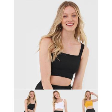 Imagem de Kit 3 Croppeds Salvatore Top Faixa Comfy Malha Canelada Feminino-Feminino