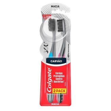 Imagem de Escova Dental Colgate Contra Bactérias 360º Black Carvão Embalagem 2 Unidades