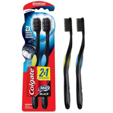 Imagem de Escova Dental 360 Black Cerdas Macias Clareadora Colgate 2 Unidades