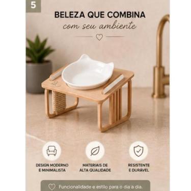 Imagem de Comedouro Elevado Inclinado Unitário para Gatos com Tigela de Porcelan
