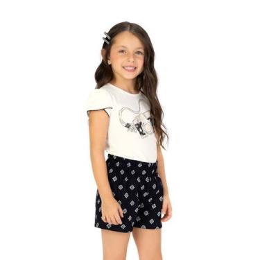 Imagem de Conjunto Meninas Blusa Branca Máquina Fotográfica e Short Preto Milon,