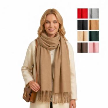 Imagem de Cachecol Feminino Inverno Echarpe Pashmina Xale Grande Liso - Seaflow,