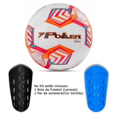 Imagem de Bola Poker Futebol Training 32 Gomos Prisma + Caneleira, Unico, Branco