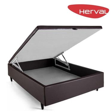 Imagem de Base Cama Box Baú Casal Herval Montana 46x138x188 cm, Courino Marrom