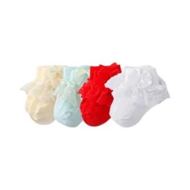 Imagem de Meias De Algodão Com Renda Para Meninas, 4 Pares, Recém-nascido, Princ