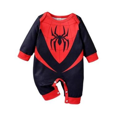 Imagem de Macacão De Aranha Para Bebês Meninos Recém-Nascidos 2 Peças Manga Long