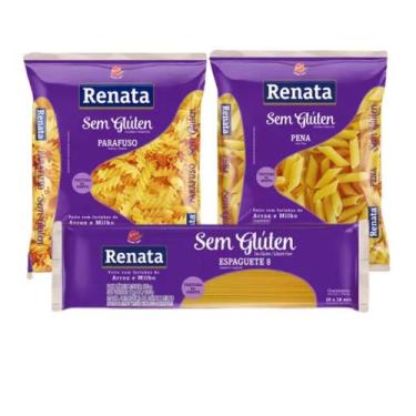 Imagem de Kit Macarrão Sem Glúten Sortido Pena, Espaguete e Parafuso Renata - 3 