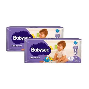 Imagem de Kit 2 Fralda Babysec Premium Tamanho G Pacote Mega 26 Unidades Descart