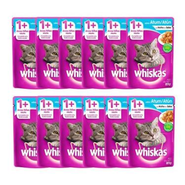 Imagem de Kit 12 Ração Úmida para Gatos Whiskas Adulto 1+ Anos Sabor Atum ao Mol