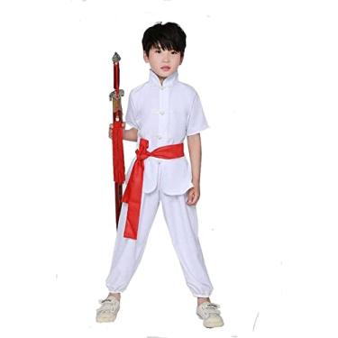 Imagem de JWCN Conjunto de roupa infantil adulto Kung Fu tradicional chinesa para meninos e meninas Wushu traje traje Tai Chi Folk Performance Outfit, branco 2,110-120, moderno
