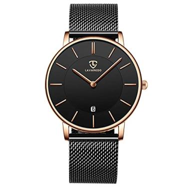 Imagem de BEN NEVIS Relógio masculino, minimalista, moderno, simples, relógio de pulso analógico com pulseira de malha de aço inoxidável, 01 - Preto, 39.5 mm