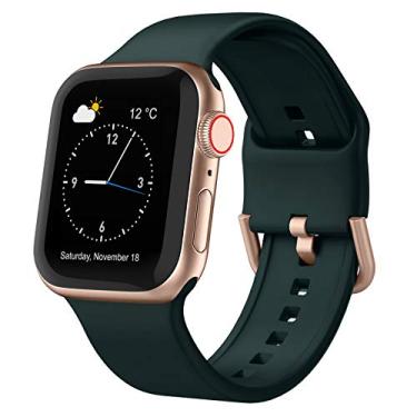 Imagem de Pulseira esportiva compatível com Apple Watch séries 10, 9, SE, 8, 7, 6, 5, 4, 3, 2 e 1 de 42 mm, 41 mm, 40 mm e 38 mm, verde escuro