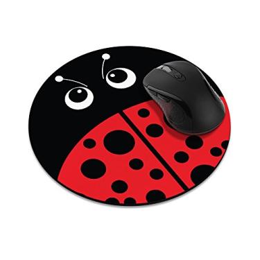 Imagem de Mouse pad redondo antiderrapante, Fincibo roxo boêmio flores bússola mouse pad para casa, escritório e mesa de jogos, Red Ladybug