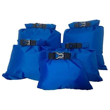 Imagem de Sacos secos de 5 peças à prova d'água, conjunto de sacos secos para todos os fins, bolsa impermeável leve com alça de ombro ajustável, sacos de armazenamento de sacos secos portáteis superiores para caiaque, caminhadas na praia, acampamento (Azul)