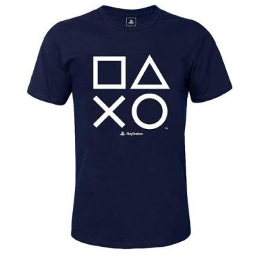Imagem de Camiseta Símbolos Playstation Licenciado Geek Azul Marinho -  Tamanho