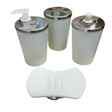 Imagem de Kit Para Banheiro Inox Saboneteira Bancada 4 Peças Branco - Pan Shopp