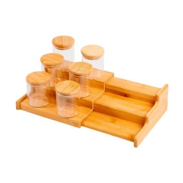Imagem de Oikos - Kit 6 Potes de Vidro 200ml com Tampa de Bambu Herméticos e Rack Organizador