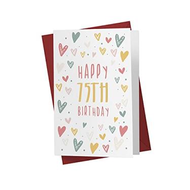 Imagem de Cartão de aniversário de 75 anos para ele e ela - Cartão de aniversário de 75 anos para pai mãe - Cartão de aniversário de 75 anos para irmão irmã amigo - Cartão de feliz aniversário de 75 anos para homens e mulheres | Karto - Heart Doodles