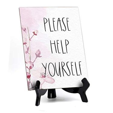 Imagem de Signs ByLITA Please Help Yourself Placa de mesa com cavalete design floral de videira (15,2 x 20,3 cm)