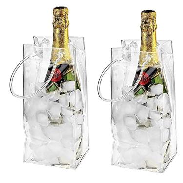 Imagem de Yajun Bolsa de gelo para refrigerador de vinho em PVC, à prova de vazamento, congelador, garrafa de champanhe transparente, gelo, com alça, 2 peças