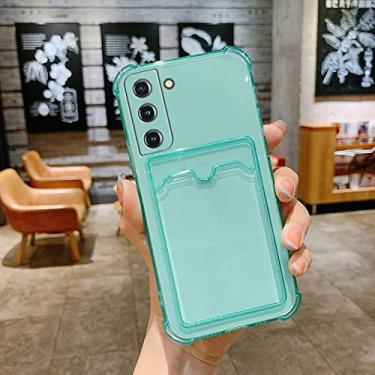 Imagem de Capa de bolsa transparente para cartão com slot para samsung galaxy s21 s22 s20 s30 s10 plus a42 a52 a12 capa de carteira macia transparente à prova de choque, verde, para samsung s22