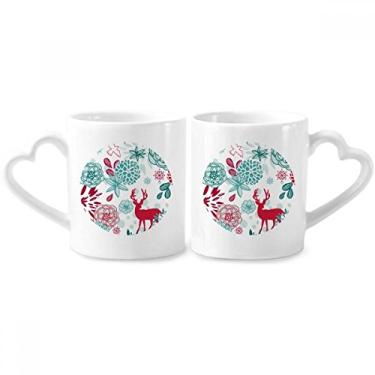 Imagem de Ilustração Animais Cervo Flores Pássaro Casal Porcelana Conjunto de Caneca de Cerâmica Amante Copo Punho de Coração