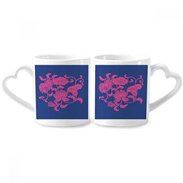Imagem de Conjunto de canecas de porcelana para casais, flores vermelhas, cultura japonesa, coração