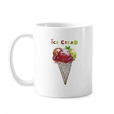Imagem de Aquarela de folhas em forma de cones, caneca de sorvete, cerâmica e café, xícara de porcelana