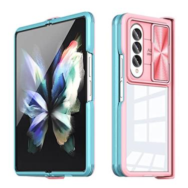 Imagem de DENSUL Capa para Samsung Galaxy Z Fold 4, com capa de câmera deslizante e proteção de dobradiça, moldura de TPU dobrável e parte traseira de PC rígido, capa antirolagem à prova de choque, rosa
