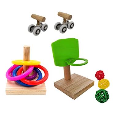 Imagem de Baoblaze Conjunto de 3 tipos de brinquedos Parrot Toys para treinamento de poleiro, basquete, brincadeira de truque, brinquedo de empilhar, anéis de mastigar mini para conures Lovebird tentilhões e periquitos