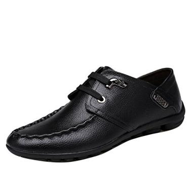Imagem de Sapato masculino casual de couro formal Gaorui com ponta de asa macia com cadarço EU 38-42, Preto, 9.5