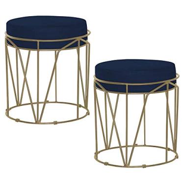 Imagem de Kit 2 Puffs Decorativo Sala de Estar Base Gold Chloe Veludo Azul - Gran Belo