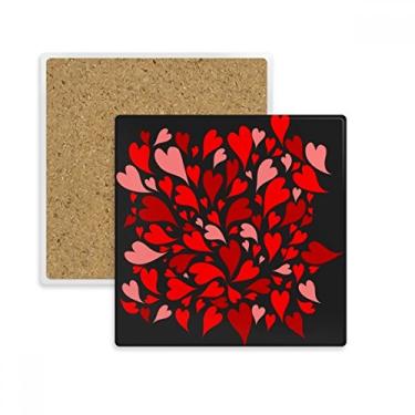 Imagem de Porta-copos quadrado para dia dos namorados, preto, vermelho, rosa, corações, copo, suporte de subplaca, pedra isolante
