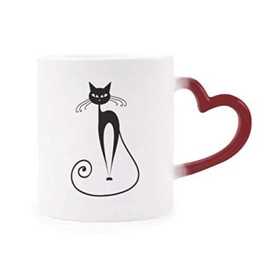Imagem de Caneca sensível ao calor com desenho de gato preto cauda longa vermelha muda de cor