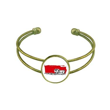 Imagem de Pulseira com ilustração de caneta masculina com bandeira vermelha e bracelete aberto retrô