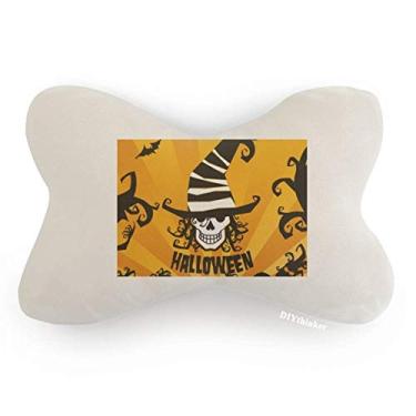 Imagem de DIYthinker Almofada para decoração de pescoço com marcador de caveira, chapéu de feiticeiro, dia das bruxas, almofada para apoio de cabeça