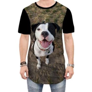 Imagem de Camiseta Long Line Pit Bull Preto E Branco Cachorro Raça - Estilo Vizu