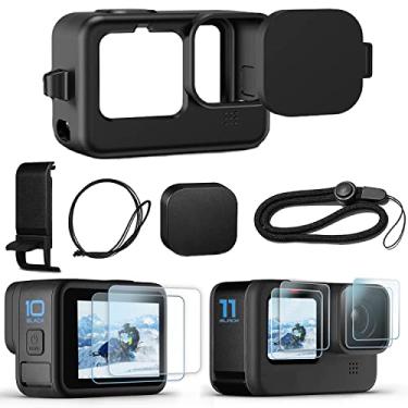 Imagem de OKFUN Accessories Kit for GoPro Hero 11/10 / 9 Black, Silicone Sleeve Protective Case with Rubber Lens Cover + Screen Protector + Battery Side Cover + Lens Cover Cap for Go Pro Hero11 Hero10 Hero9