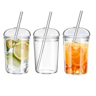Imagem de 3 peças copos de bebida de capacidade com tampa copos de smoothie bebidas de café gelado de chá com bolhas para cozinha doméstica transparente