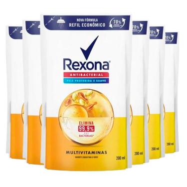 Imagem de Kit Sabonete Líquido Rexona Refil Antibacterial Multivitaminas 200ml 6 Unidades