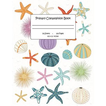 Imagem de Primary Composition Book: Story Paper Notebook-Journal for K-2 (Space on Top for Drawing & Dotted Midlines Below, 100 Pages, 8.5x11 Inches, Sea Shells, Coral, Starfish Design)