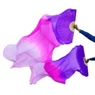 Imagem de 1 par 150 x 90 cm pintado à mão dança do ventre de seda véu cor verde mistura de cores