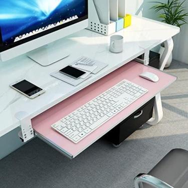 Imagem de Extensor De Mesa Ergonômico Bandeja De Teclado Clamp-on, Plataforma De Teclado Deslizante Prateleira De Apoio De Braço, Prateleira De Armazenamento Ajustável Sob A Mesa, Para Organizadores De Espa