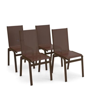 Imagem de Kit 4 Cadeiras Jantar Gourmet Alumínio Marrom Tela Marrom